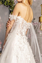 Load image into Gallery viewer, 3-D Flower Sequin Off Shoulder Mesh A-line Long Dress w/ Side Drapes
