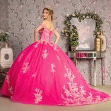 Load image into Gallery viewer, 3-D Flower Jewel Sheer Corset Bodice Mesh Ball Gown
