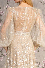 Load image into Gallery viewer, Bead Sheer Bodice Mesh A-line Long Dress w/ Sheer Puff Sleeves
