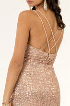 Load image into Gallery viewer, Ruched Waistline Sweethearted Sequin Bodycon Dress w/ Criss-Cross Straps - Mask Not Included
