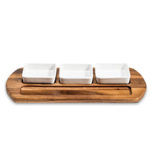 Load image into Gallery viewer, Charcuterie Board with 3 Square Ceramic Dishes  18" x 9"
