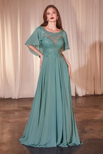 Load image into Gallery viewer, A-Line Chiffon Gown With Caplet
