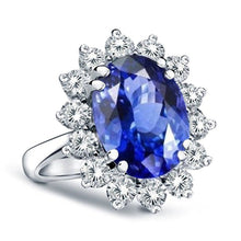 Load image into Gallery viewer, Princess Diana Inspired 3.00CTW AGI Certified G/VS Lab-Grown Sapphire and Diamond Halo Ring in 14K White Gold
