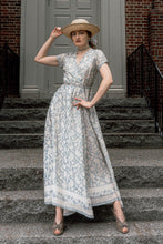 Load image into Gallery viewer, Maxi Wrap Dress in Blue Florals
