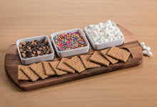 Load image into Gallery viewer, Charcuterie Board with 3 Square Ceramic Dishes  18" x 9"
