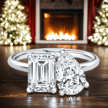 Load image into Gallery viewer, AGI Certified 3.50 CTW Toi Et Moi Lab Grown Diamond Ring in Pear &amp; Emerald Cut 14K White Gold
