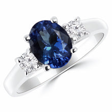 Load image into Gallery viewer, 2.00 CTW Lab Created Oval Blue Sapphire &amp; Diamond 3-Stone Engagement Ring in 14kt Gold
