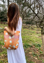 Load image into Gallery viewer, Tote Bag: Cream Flowers on Orange
