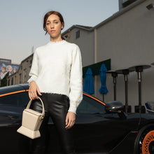 Load image into Gallery viewer, Cream Leather Bucket Bag Off White Unique Leather Crossbody Purse Women's Handbag
