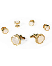 Load image into Gallery viewer, White Octagon Mother of Pearl with Gold or Silver  Edge Studs and Cufflinks Set
