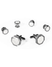 Load image into Gallery viewer, White Octagon Mother of Pearl with Gold or Silver  Edge Studs and Cufflinks Set
