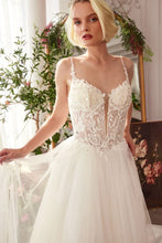 Load image into Gallery viewer, Floral Lace V-Neck Bridal Ball Gown with Tulle Skirt

